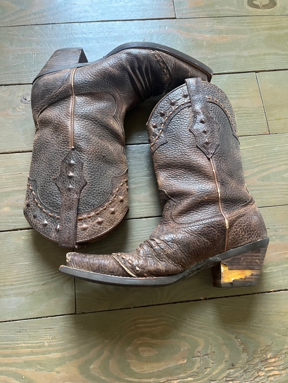 Ariat Dark Brown Studded Leather Heeled Cowboy Boots - Picture 2 of 9